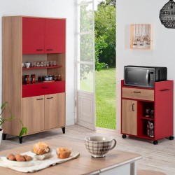 Alacena Debra - Color Madera y Rojo
