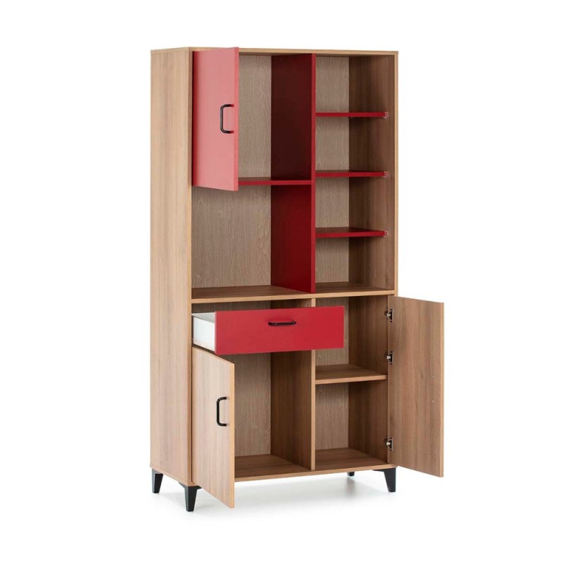 Alacena Debra - Color Madera y Rojo