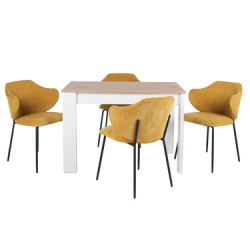 Mesa Aspen Roble y Blanco con 4 Sillas Suanna Mostaza