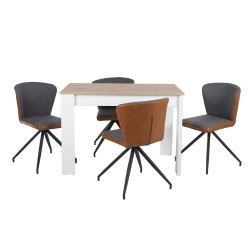 Mesa Aspen Roble y Blanco con 4 Sillas Vigo Gris y Café