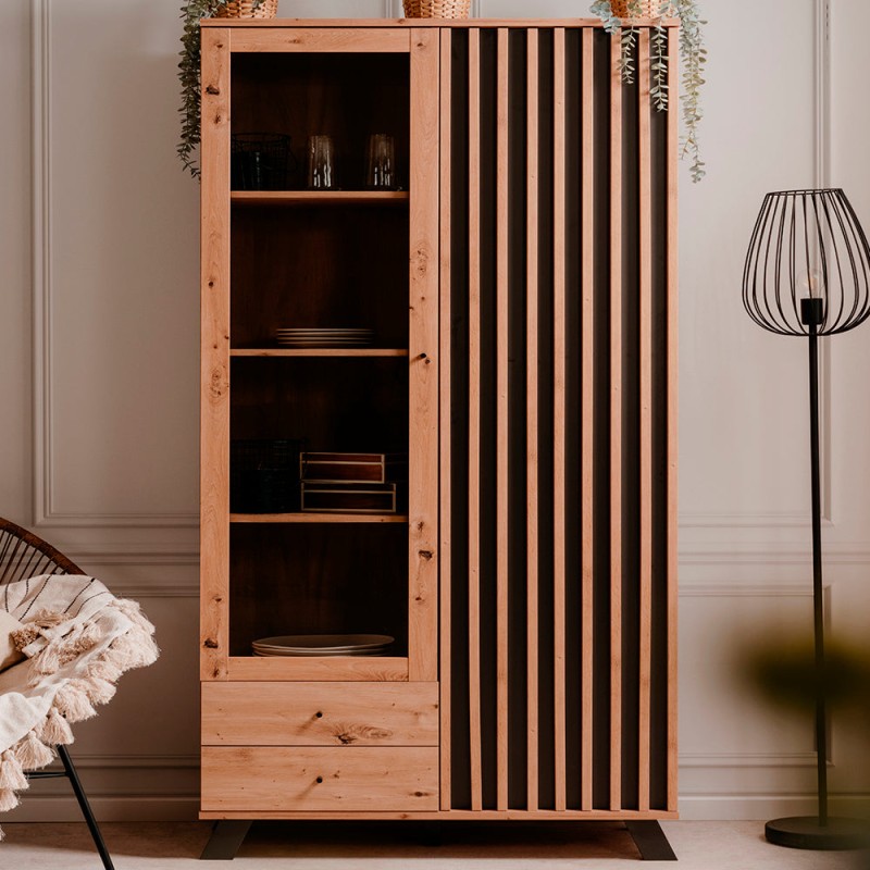 Vitrina Sumatra - Roble y Gris Oscuro