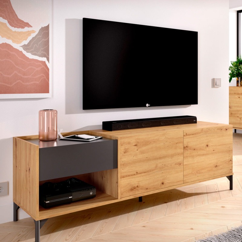 Mueble de TV Lund- Color madera y Gris